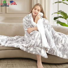 Heated Throw Blanket Faux Fur  Sherpa, Safe Electric Blanket ETL  FCC Certifie