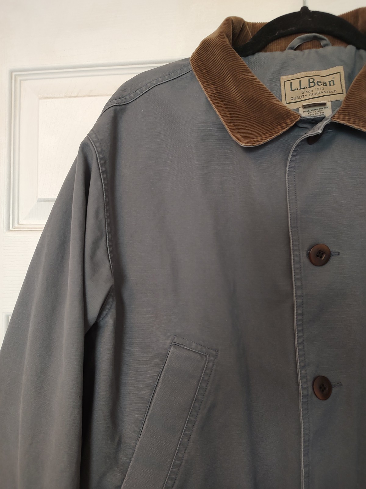 L. L.  L L Bean Men's Original Field Coat Jacket Grey Corduroy Collar Buttons M image 4