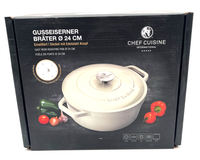 Gusseisen BräTer 24Cm Chef Cuisine Emailliert Induktion Topf Mit Deckel Neu