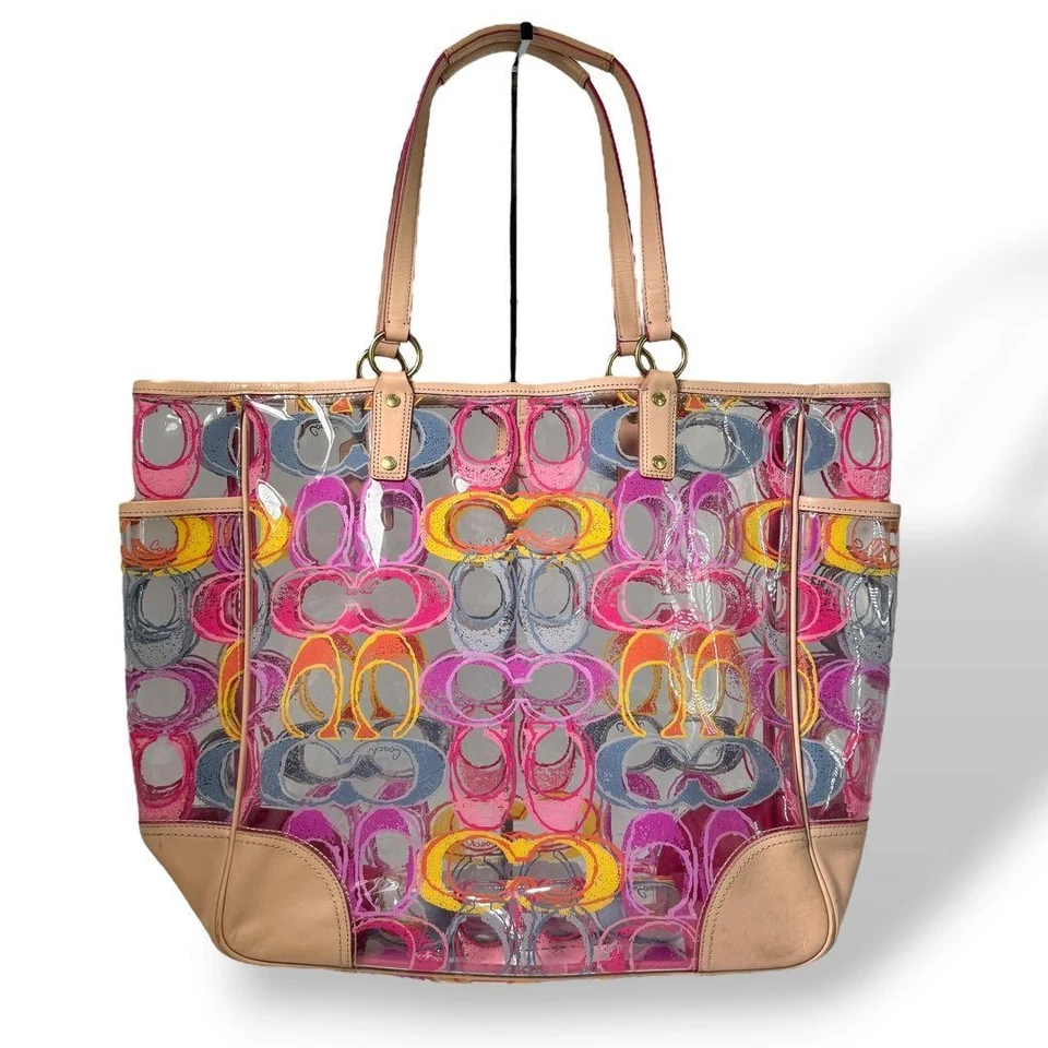 COACH Tote Bag, Clear Bag, Multicolor, Nylon, Signature, Women's From Japan - Image 4 of 4