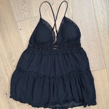Justify Black Crochet Lace Tiered Ruffle Mini Dress Large Boho Festival Fairy