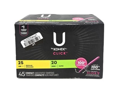 U by Kotex Click Unscented Compact Multipack Tampons, Regular/Super - 45 Count