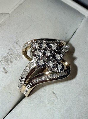 Nachlass massiver Cocktailring 10 Karat Gold Rundschliff natürlicher Diamant Größe 7