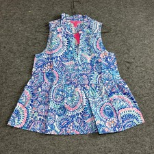 Lilly Pulitzer Novella Ruffle Hem Top Blue Grotto Commotion in The Ocean Size S