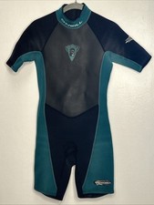 O'Neill Girls Wetsuit Hammer Shorts Back Zip Short Sleeve Black Teal Size 14