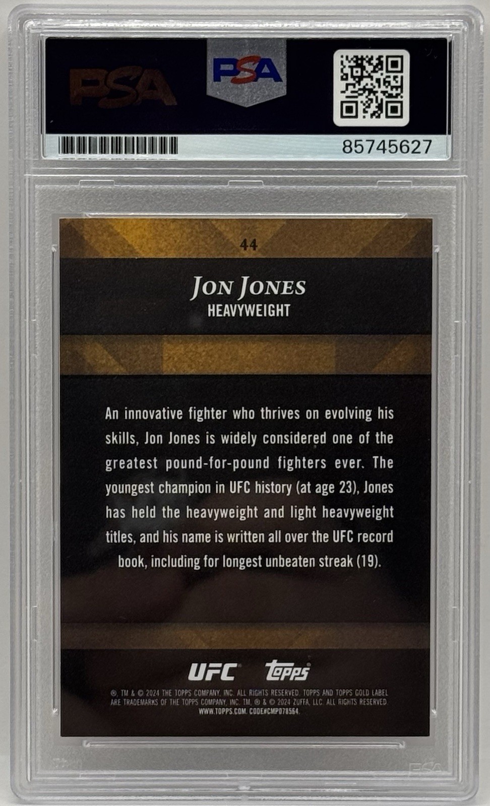 Jon Bones Jones Signed 2024 Topps Gold Label Class 1 UFC Card PSA/DNA Slabbed view 2