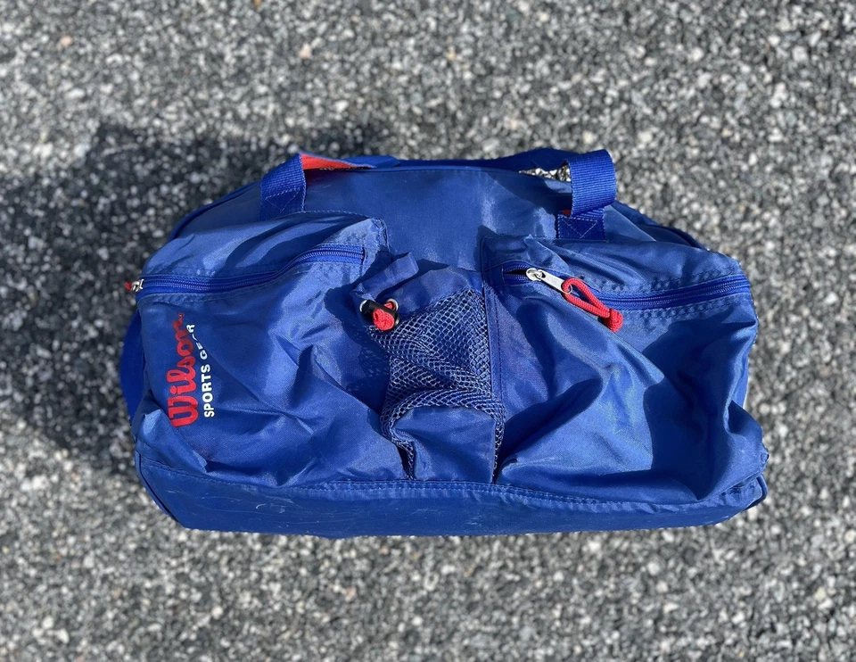 Винтажная спортивная сумка Wilson Sports Gear синяя 22 дюйма спортивная дорожная сумка с короткими ручками на красной молнии - Изображение 2 из 4