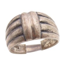 925 Sterling Silver Vintage Ring Modernist Ribbed Solid Dome Sz 6.5 RG34846