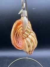 Old World Christmas Glass Seashell Ornament Glitter Gold  Orange OWC Tag