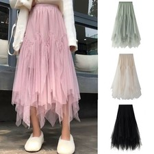 Spring Lady Irregular Long Tulle Skirts Elastic High Waist Mesh Tulle Maxi Skirt