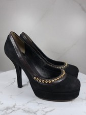 D&G Black/Dark Brown Suede and Leather Studded Platform Pumps Size 37