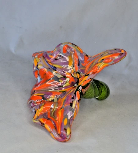 Vintage Murano Style Hand Blown Glass Flower W/ Stem