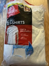 NEW Men  s Value Pack Hanes 6 Tagless White T-shirts Crew Neck Soft Wicking Sz M