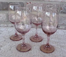 Vintage Libbey Pink Wine Glasses (4) Stemware Tulip Shaped 7 1/8" Tall 8 oz.