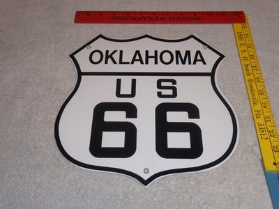 VINTAGE OKLAHOMA ROUTE UNITED STATES US 66 11 3/4'' PORCELAIN METAL GAS OIL SIGN
