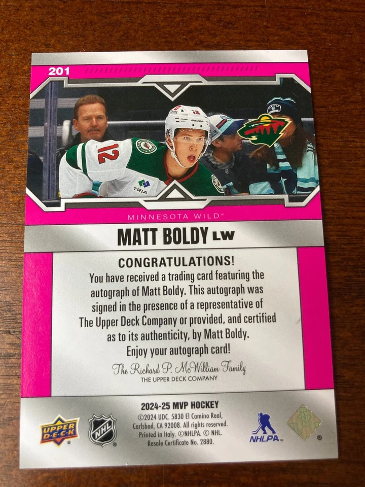 2024 Matt Boldy Autograph MVP SP Auto - Image 2 of 2