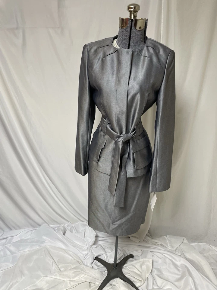 NUEVO $320 Calvin Klein Falda Traje 6 Dos Piezas Conjunto Bolsillos Plateados Tapeta Francesa Foto 4 de 4