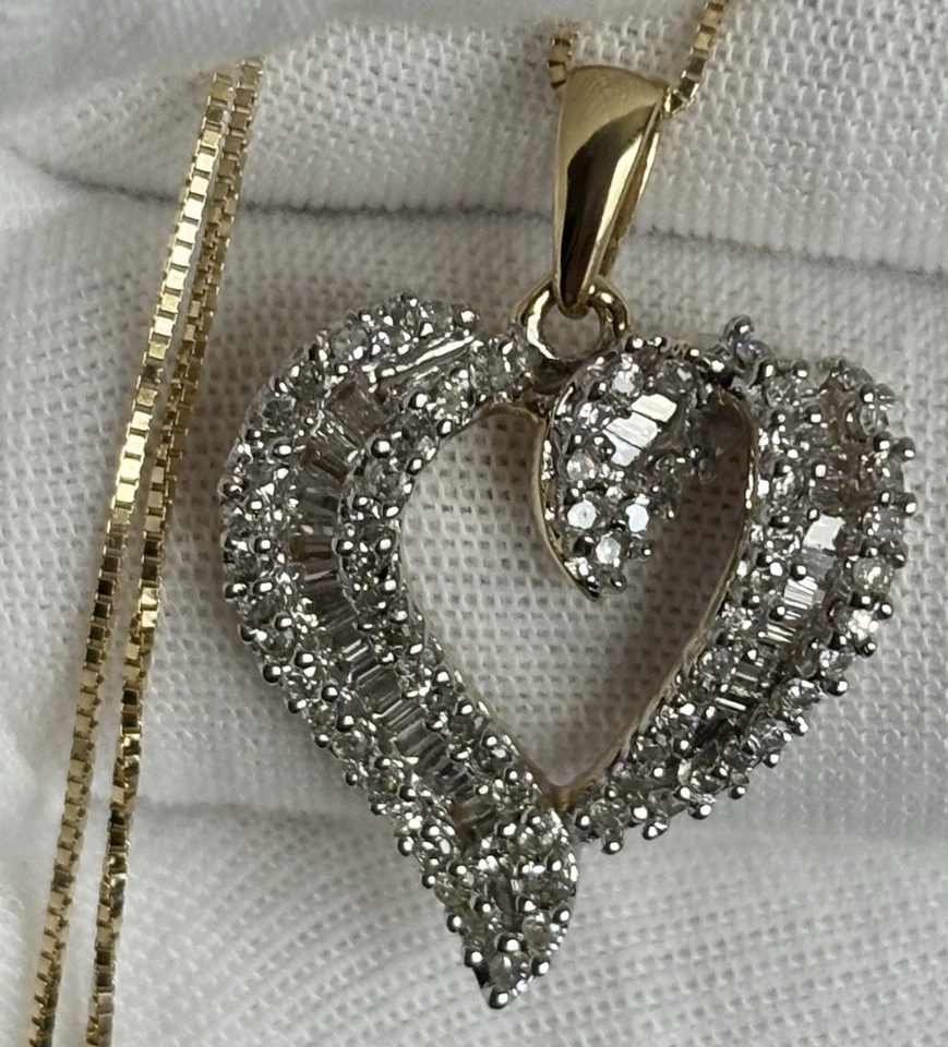 "Collar colgante de diamantes de corazón abierto de oro amarillo de 10 quilates de 20"" HERMOSO 6 g" Foto 3 de 4