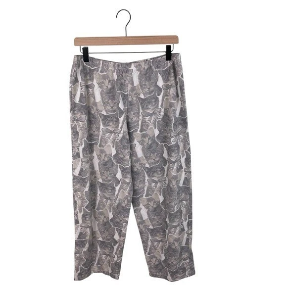 HUE Womens Animal Collage Cats Furry Sleeve Brushed Fleece Pajama Set Size Large - Image 4 of 4