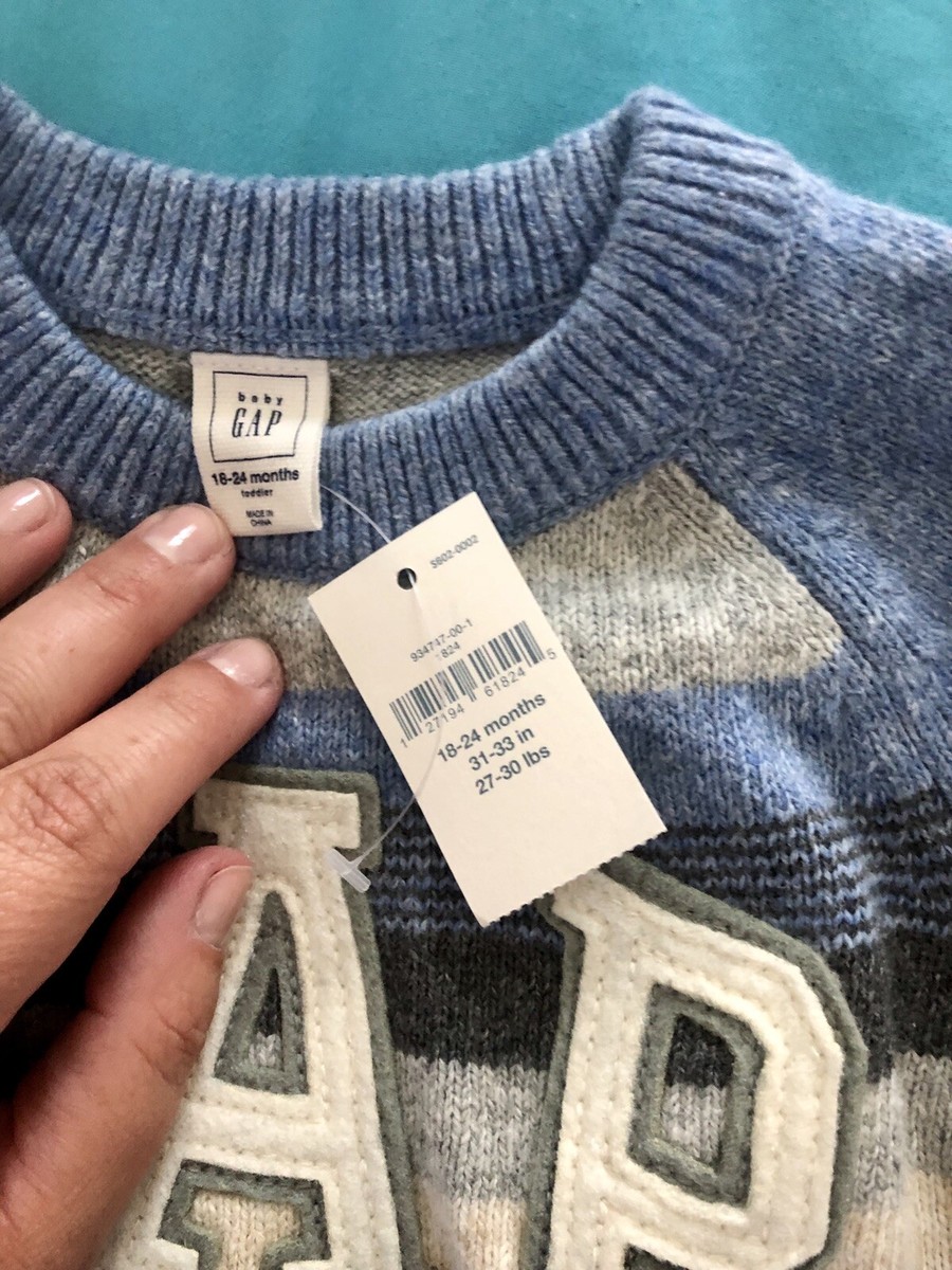 Pull Garçon Gap à Rayures Bleues/gris – Taille 18-24 Mois – Neuf Avec étiquettes