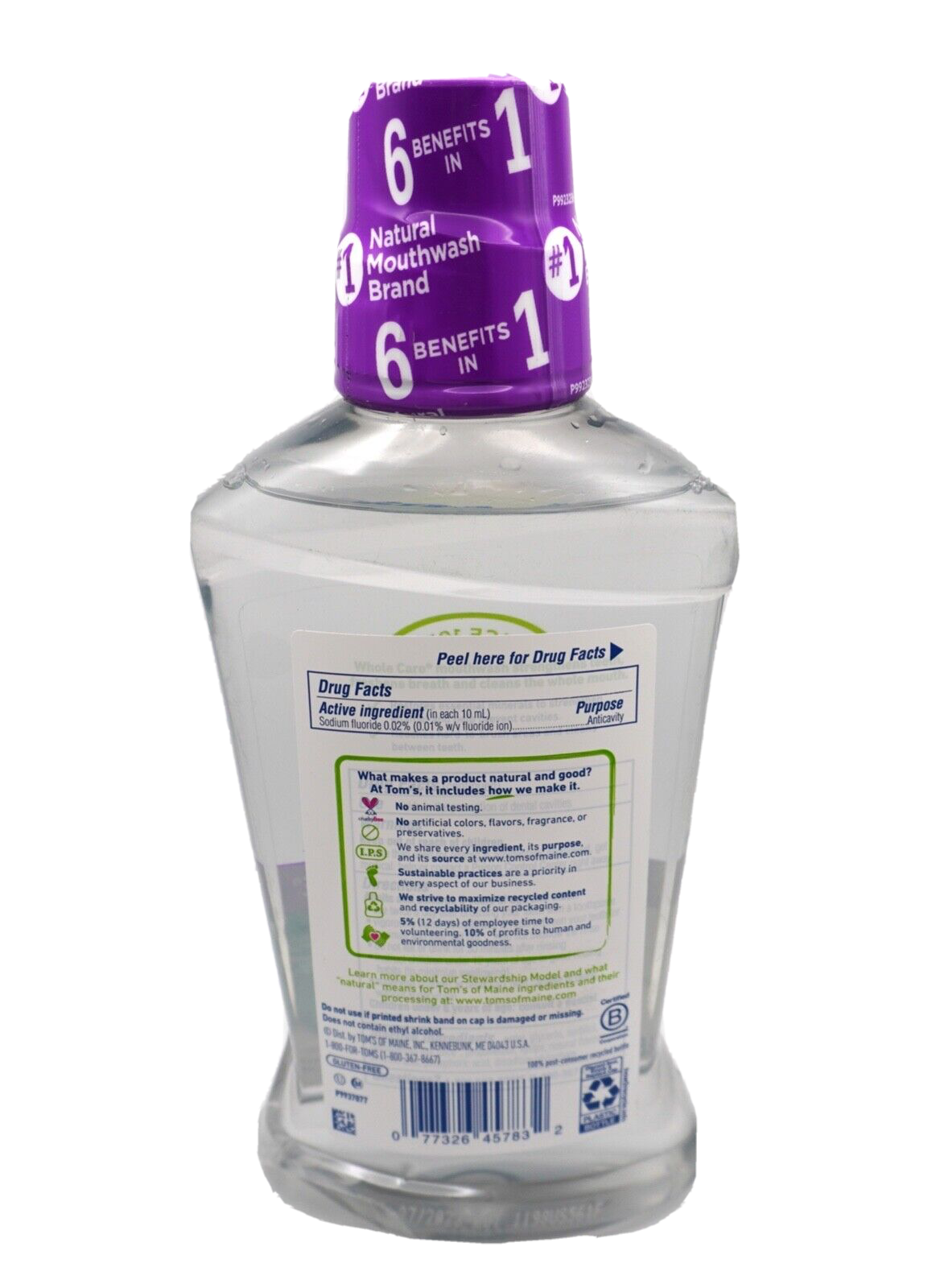 Tom's of Maine Whole Care Fluoride Mouthwash NATURAL 16 fl oz Bottle