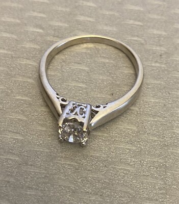 Antique 14K Mine Cut Diamond Ring White Gold 1/2ct Solitaire Art Deco size 9.25