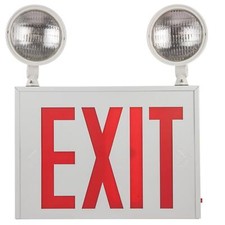 Led Combo Exit Sign Red Lettering Emergency Dual-360 Head Lamp 4.5w 200lm