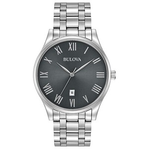 Bulova Men's Quartz Grey Dial Roman Numerals Silver-Tone 40mm Watch 96B261