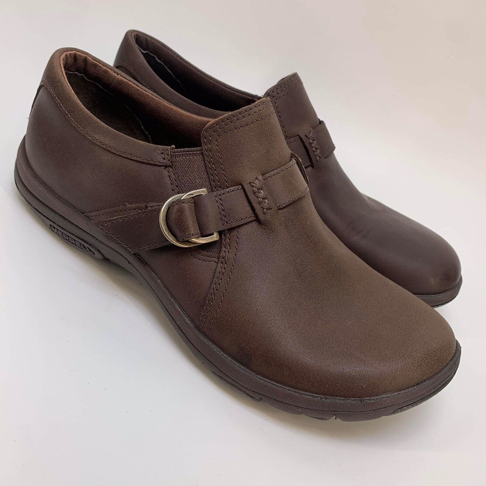 Merrell Dassie Stitch Fibbia Donna Taglia 7 Marrone Scarpe Slip On J31332 (HF3)