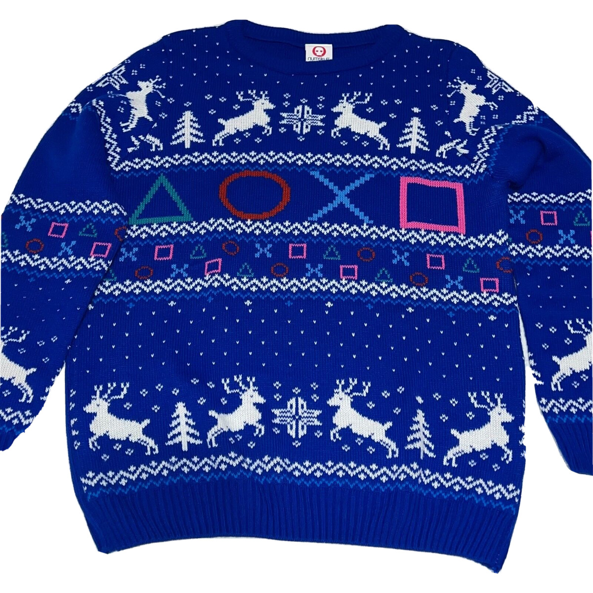 NUMSKULL Playstation Ugly Christmas Sweater Men's Size Medium Blue Pullover View 2