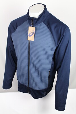 Asics Men's Jacket Knit Ottoman Full Zip Hybrid Long Sleeve Blue ASTMJK2903