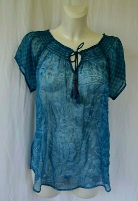 PIP STUDIO T-shirt Tee DIWALI M Sheer Blue Floral Cords Summer Beach
