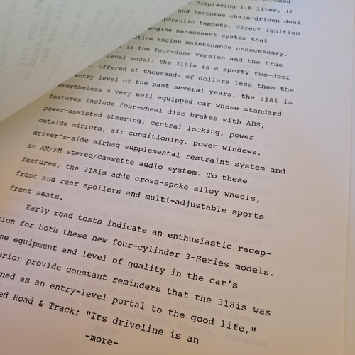 BMW 1991 3-Series Model Dealer Information Official Original Press Release - Picture 6 of 7