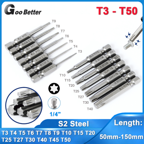 T3-T50 Magnetic Torx Security Bit Screwdriver Tamper Proof Bits 1/4" Hex Shank - Picture 1 of 31