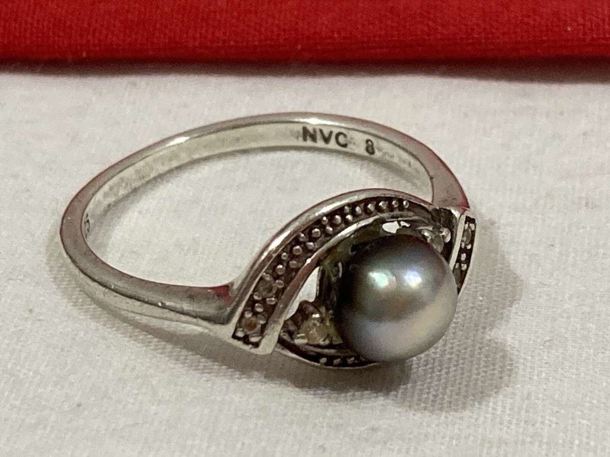 NVC 8 925 Signed Sterling Silver Pearl Cubic Zirconia NVC 8 925 Signed Sterling Silver Pearl Cubic Zirconia