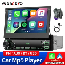 1 Din 7" Flip Out Car Radio Stereo Touch Screen Apple Carplay Android Auto USB
