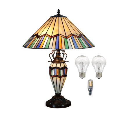 18'' Art Deco Tiffany Stil Buntglas Tischlampe mit Leuchtfuß & Blumen