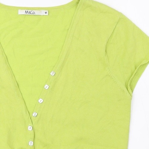 M&Co Womens Green V-Neck Cotton Blend Cardigan Size M - 第 7/12 張圖片