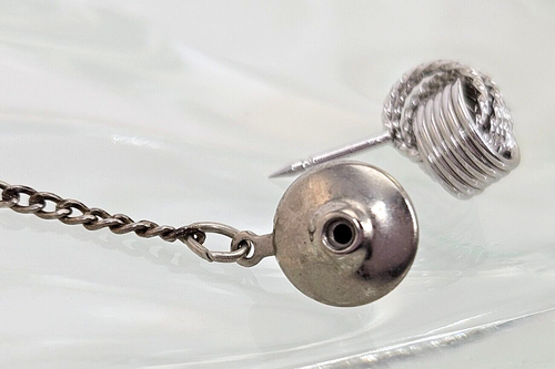 Vintage silberfarbene geflochtene Knoten Krawattennadel/Krawattennadel Hochzeit 1950er MCM Verrückte Männer 2" - Bild 4 von 5