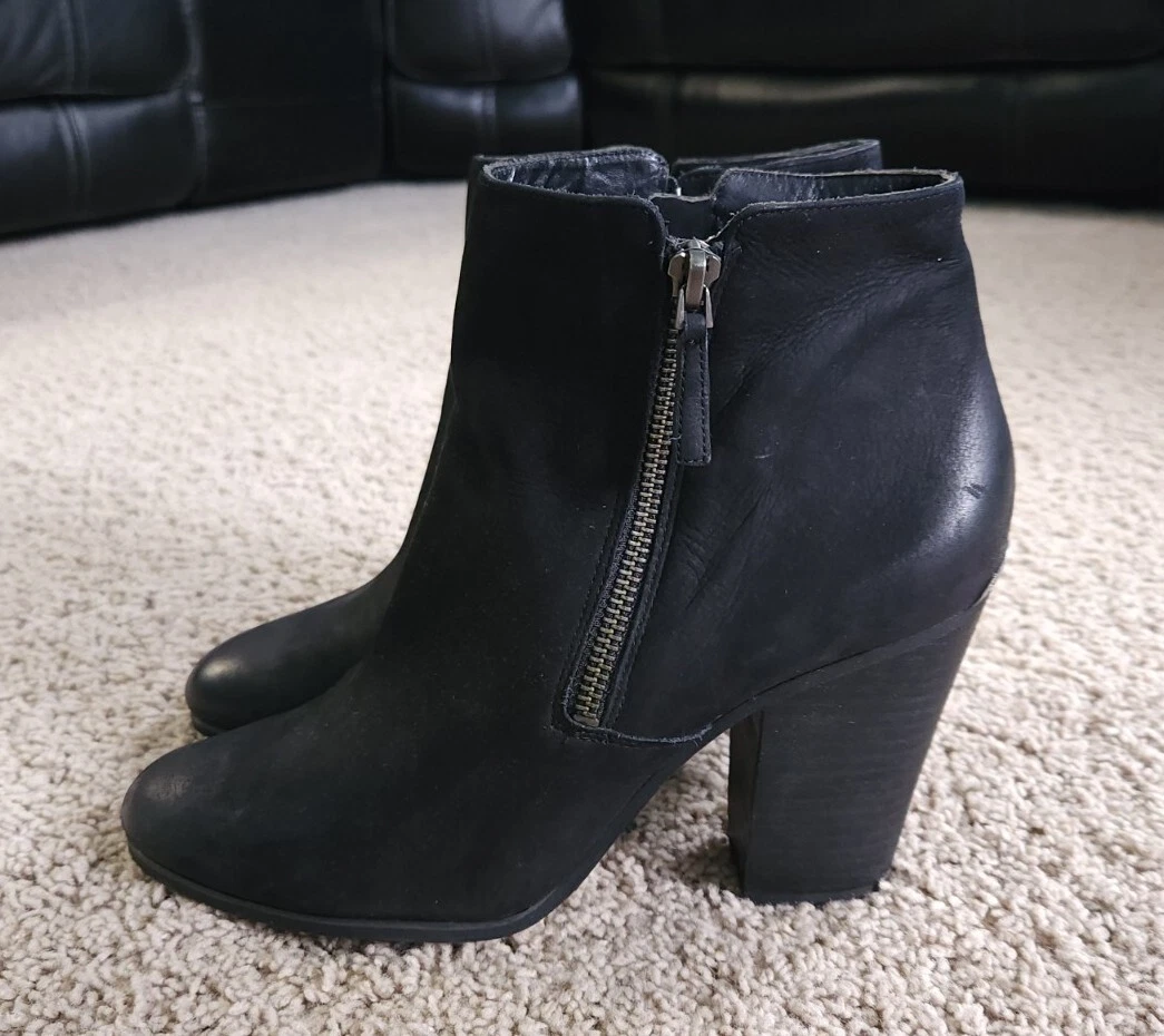 Michael Kors 10 Denver Black Leather Ankle Boot Double Zip Block