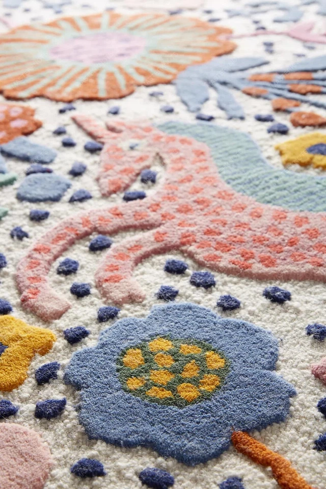 Multicolor Wool Area Rugs, Animal Print Bohemian Carpet Hand Tufted - Image 3 of 3