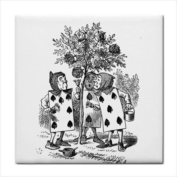 Набор из 6 керамических плиток Alice In Wonderland черно-белый фартук граница искусство - Изображение 4 из 4