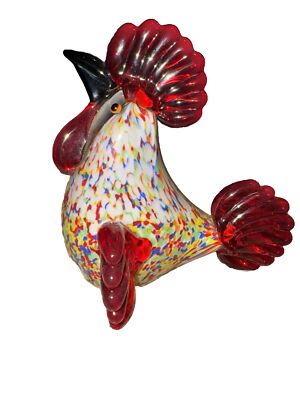 Glass Speckled Vibrant Red Rooster Paperweight