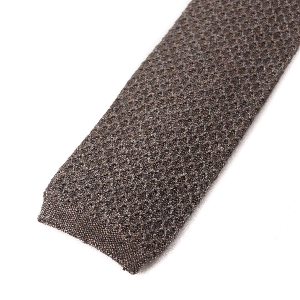 Nuevo $195 ISAIA NAPOLI Marrón Grisáceo Estampado Tejido Algodón Corbata Extremo Cuadrado Foto 2 de 4