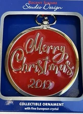 Regent Square Studio Design "Merry Christmas 2019 Collectible Ornament W/Crystal