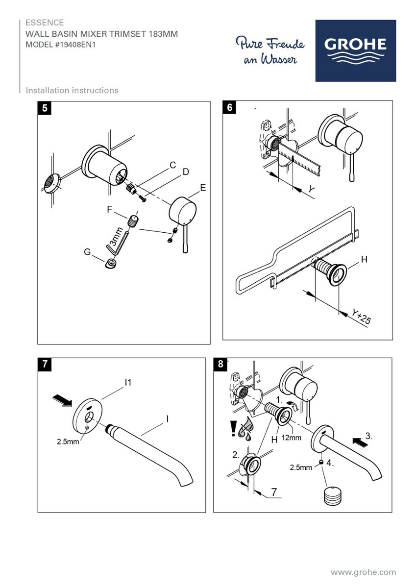 Grohe ESSENCE NEW WALL BASIN MIXER TAP TRIMSET ONLY Brushed Nickel  