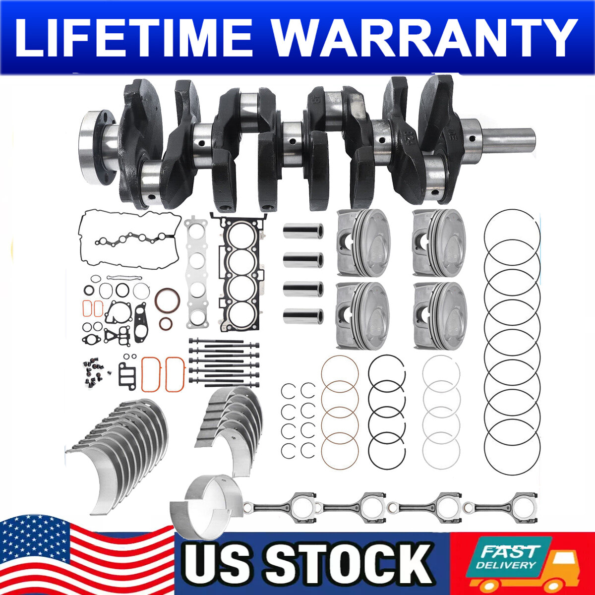 Engine Rebuild Overhaul Kit-Con Rods/Gasket/Crankshaft For 2.4L Hyundai Kia G4KJ
