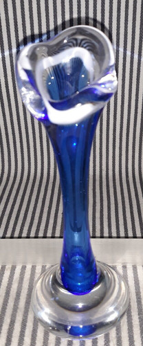 VTG SIGNED FLYGSFORS COQUILLE 1959 BLUE MCM ART GLASS SWUNG VASE