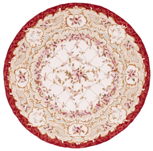 Safavieh Chelsea IVORY / BURGUNDY 3' X 3' Round Area Rug - HK73A-3R - Picture 3 of 3