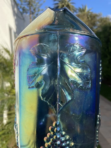 Vintage Indiana Iridescent Blue Carnival Glass Pitcher Harvest Grapes PRISTINE - Picture 10 of 16